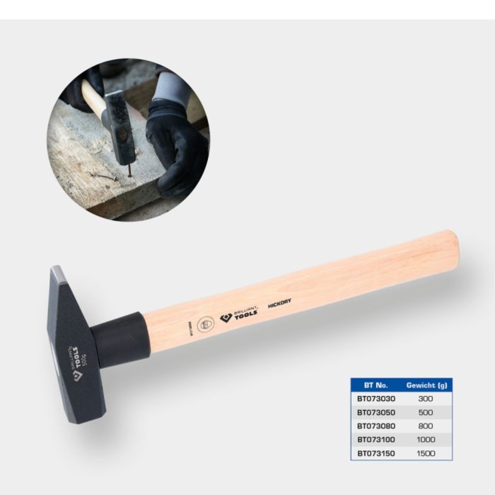 Marteau de mécanicien avec manche Hickory 1000g BRILLIANT TOOLS - KS TOOLS - BT073100