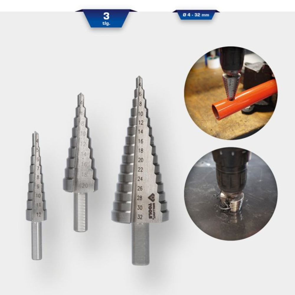 Jeu de forets étagés 3 pcs D4 à 32mm BRILLIANT TOOLS - KS TOOLS - BT101925