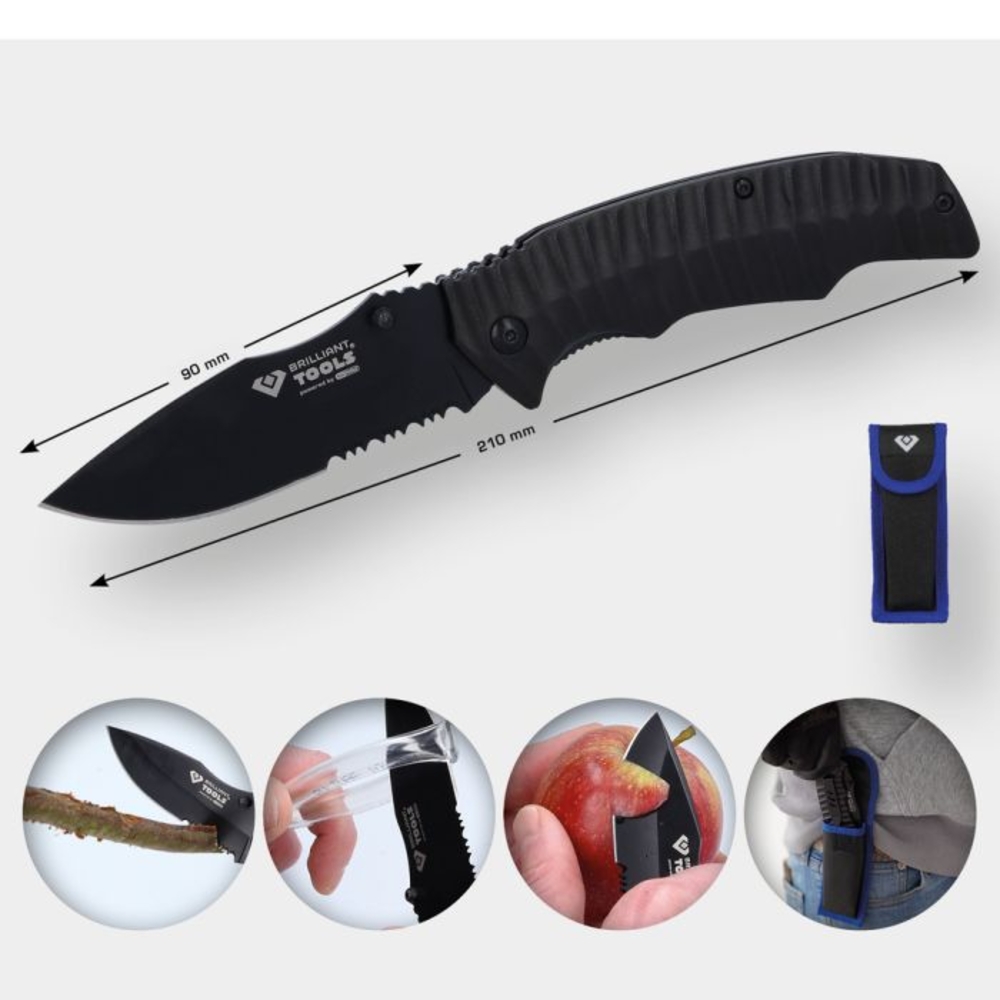 Couteau de poche à cran d’arrêt avec pochette BRILLIANT TOOLS - KS TOOLS - BT102905