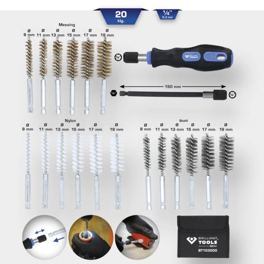 Jeu de brosses pour perceuse 20 pcs BRILLIANT TOOLS - KS TOOLS - BT103000