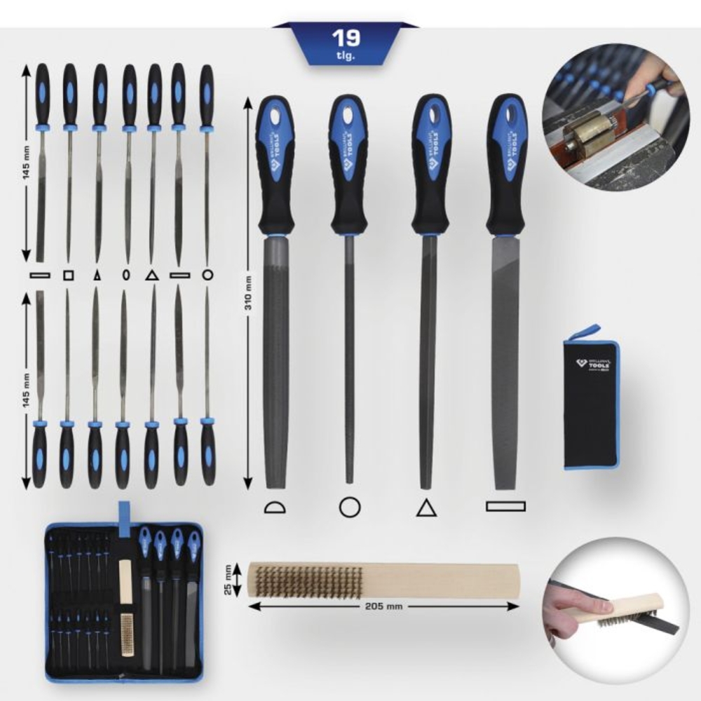 Jeu de limes avec carde à lime 19 pcs BRILLIANT TOOLS - KS TOOLS - BT103030