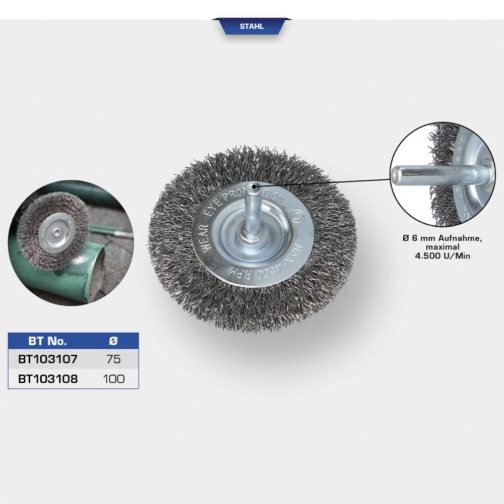 Brosse circulaire D100mm queue de serrage 6mm BRILLIANT TOOLS - KS TOOLS - BT103108