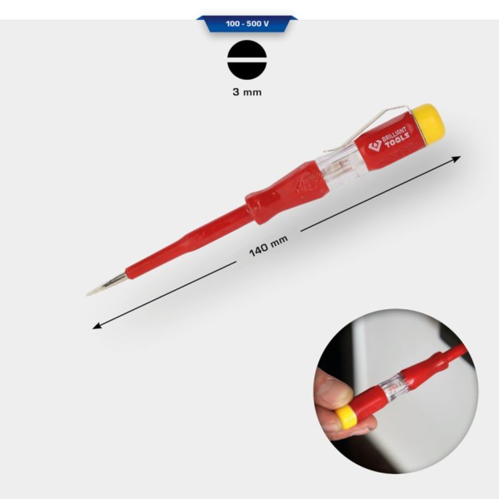 Tournevis testeur 100-500V Fente 3,0mm L140mm BRILLIANT TOOLS - KS TOOLS - BT120900