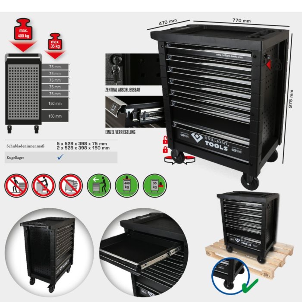 Servante d'atelier 7 tiroirs noire BRILLIANT TOOLS - KS TOOLS - BT152900