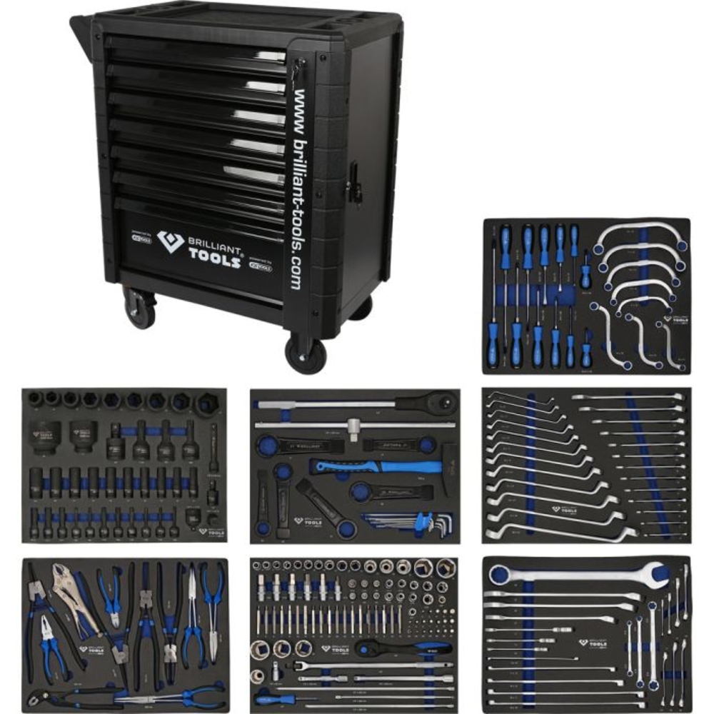 Servante d'atelier 7 tiroirs avec porte équipée de 225 outils BRILLIANT TOOLS - KS TOOLS - BT153225