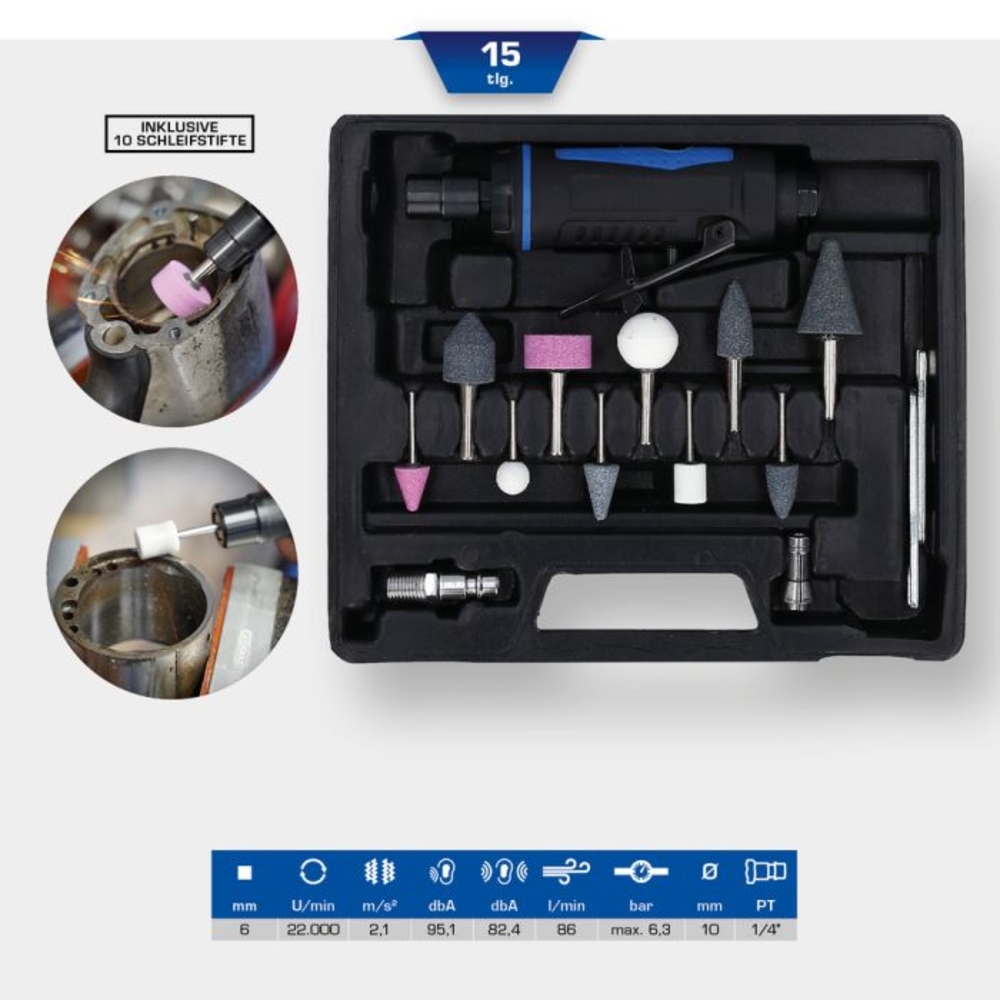 Meuleuse axiale droite pneumatique 15 pcs BRILLIANT TOOLS - KS TOOLS - BT160700