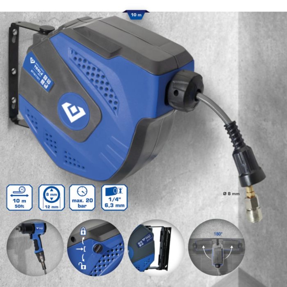 Enrouleur d'air mural D8mm raccord 1/4