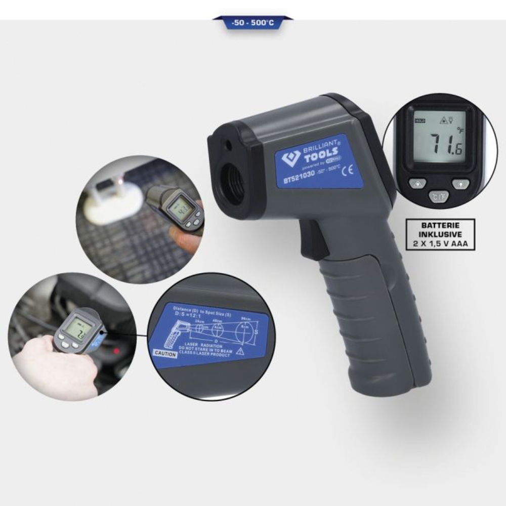 Thermomètre laser - 50° à + 500°C BRILLIANT TOOLS - KS TOOLS - BT521030