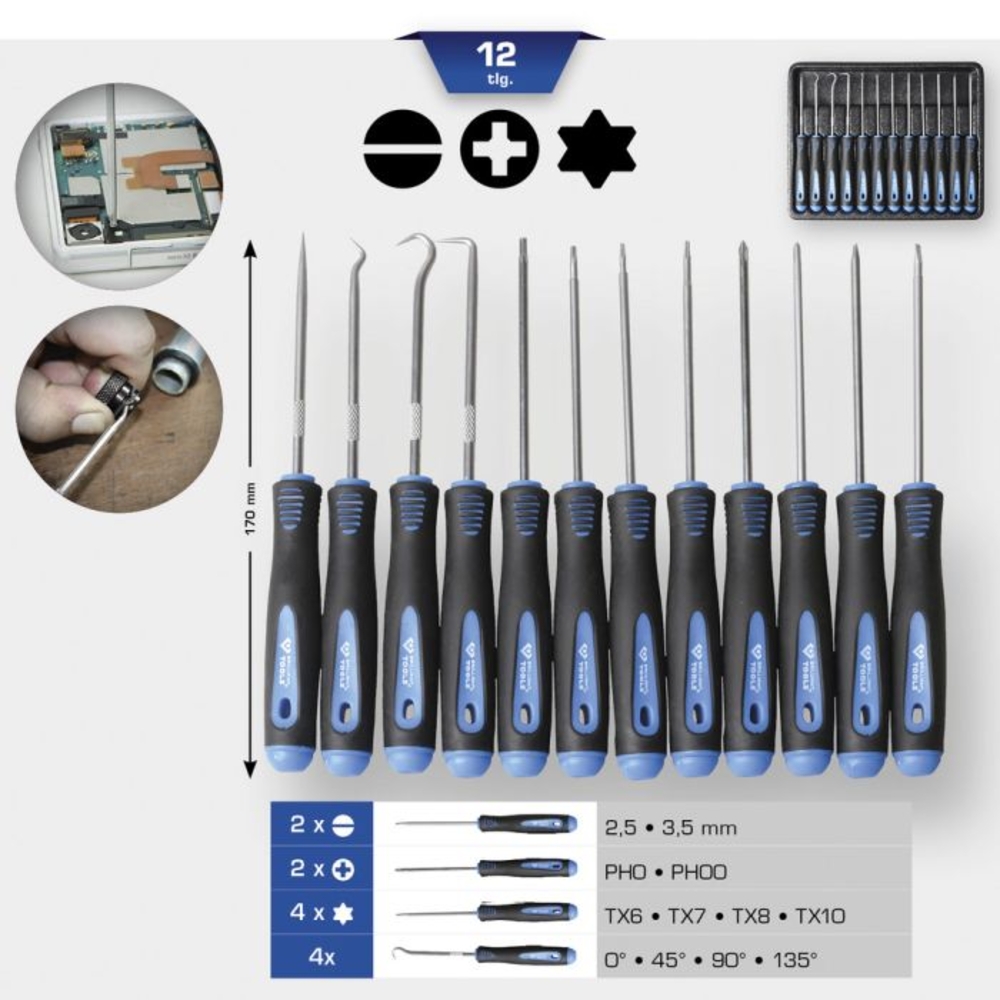 Jeu de tournevis et de crochets 12 pcs BRILLIANT TOOLS - KS TOOLS - BT542080