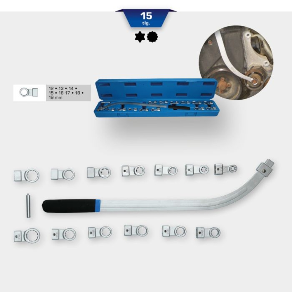 Jeu de clés pour poulie et tendeur 15 pcs BRILLIANT TOOLS - KS TOOLS - BT571060
