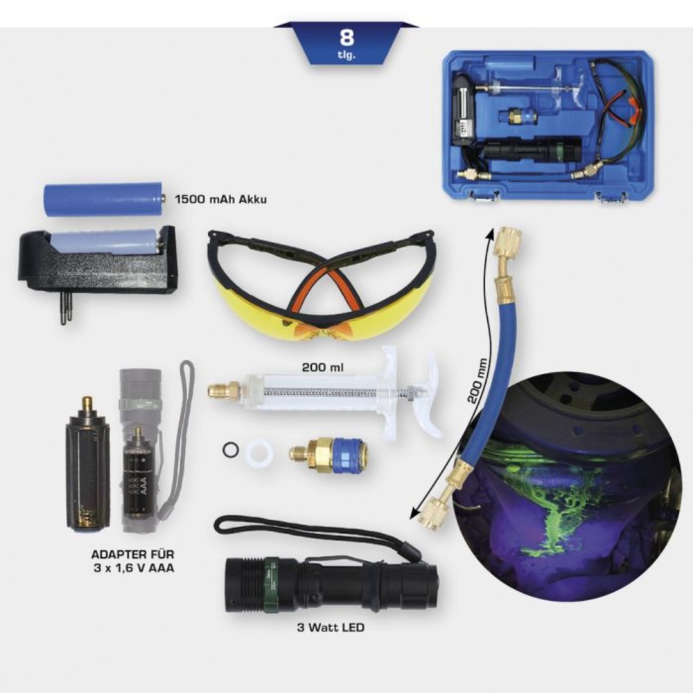 Coffret de lampe de poche UV pour détection de fuites 8 pcs BRILLIANT TOOLS - KS TOOLS - BT611020