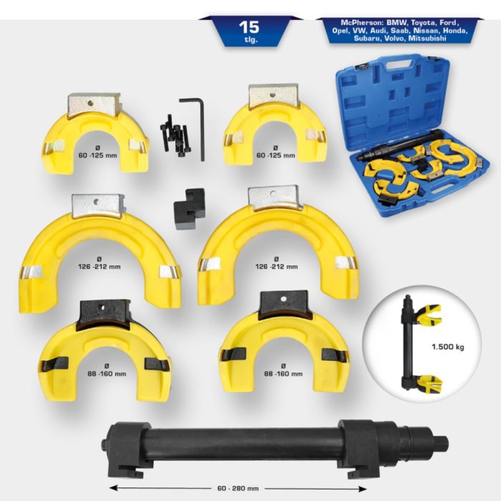 Jeu de compresseurs de ressorts 15 pcs coupelles gainées PVC BRILLIANT TOOLS - KS TOOLS - BT651200