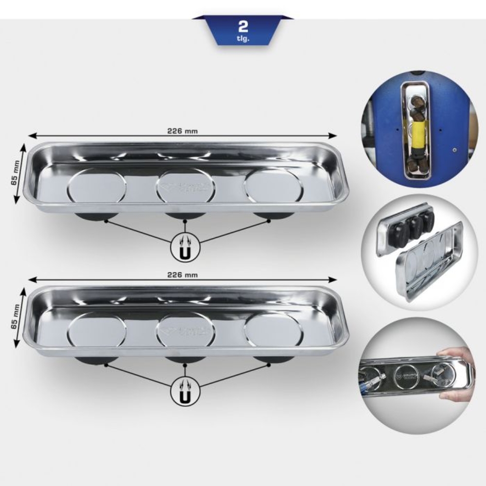Plateaux magnétiques en inox 65x226mm 2 pcs BRILLIANT TOOLS - KS TOOLS - BT691155