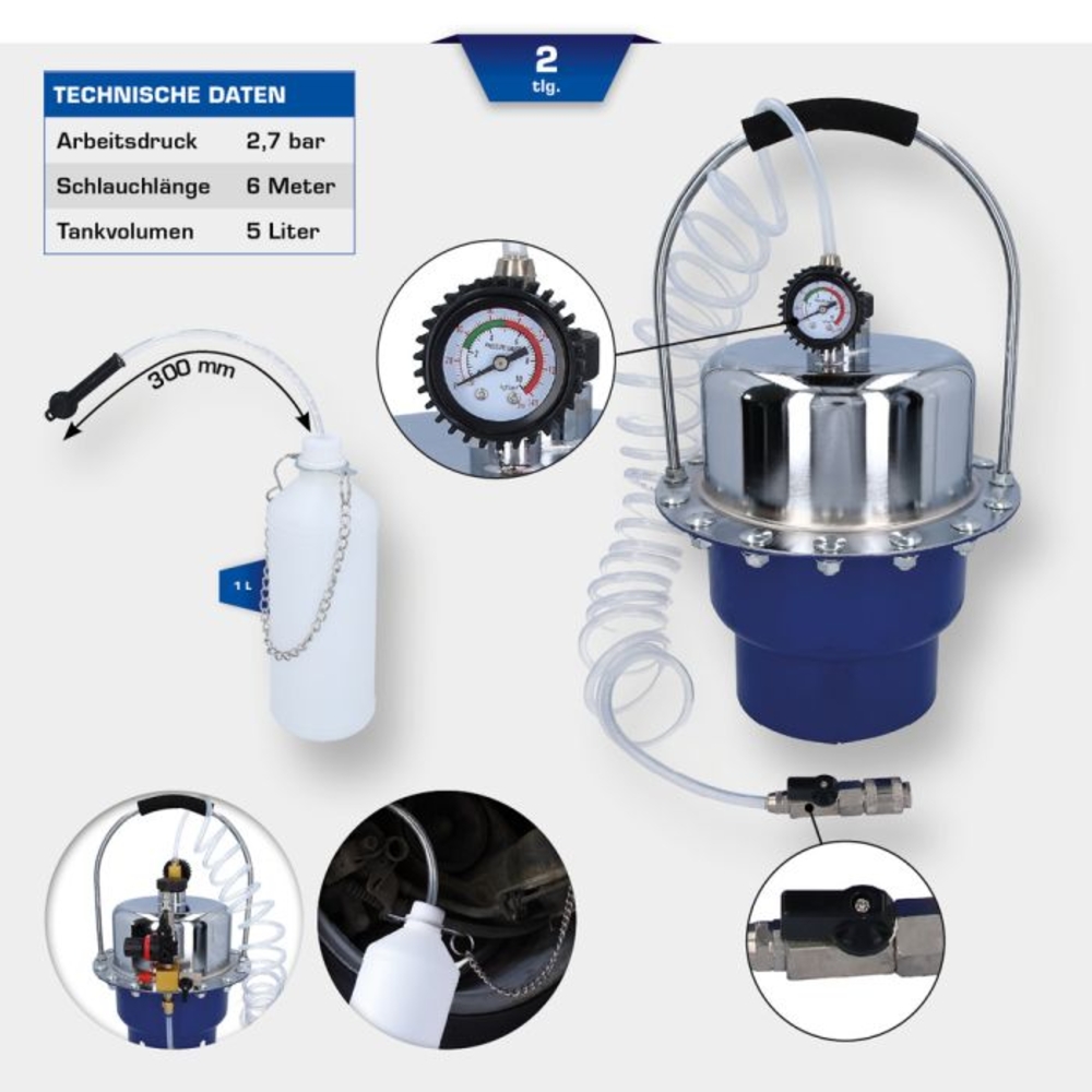 Purgeur de liquide de frein pneumatique avec récipient BRILLIANT TOOLS - KS TOOLS - BT701260