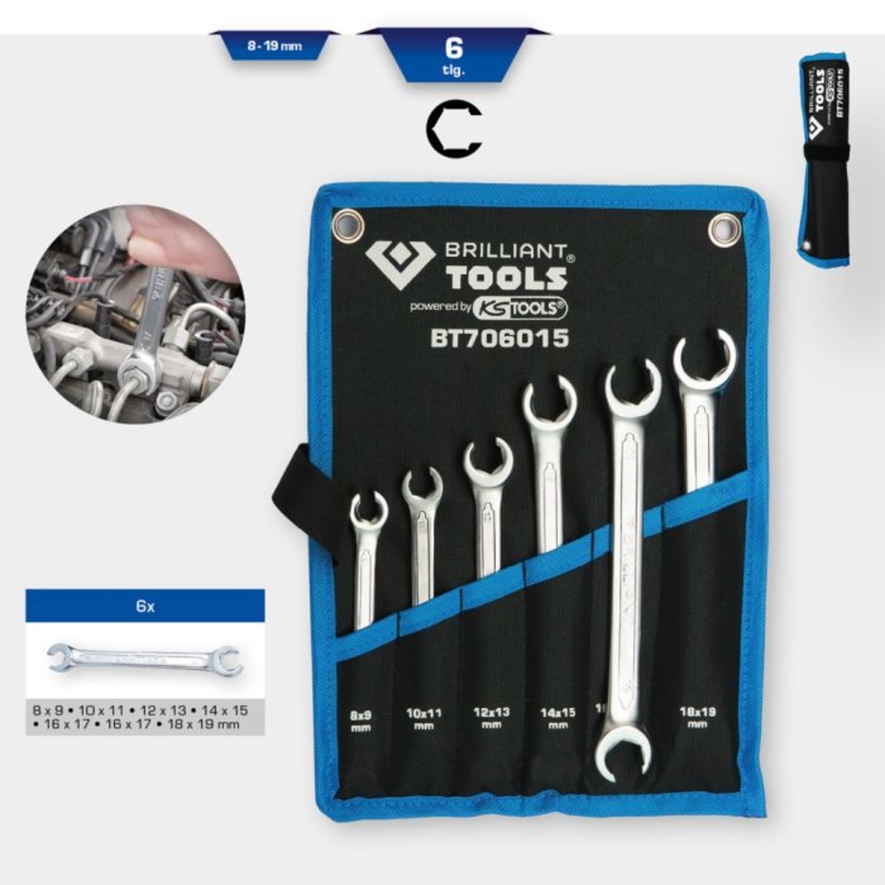 Jeu de clés à tuyauter 6 pcs 8 - 19mm BRILLIANT TOOLS - KS TOOLS - BT706015