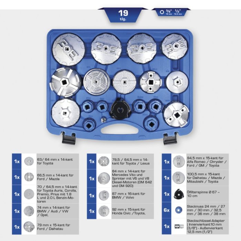 Jeu de clés pour filtre à huile 19 pcs BRILLIANT TOOLS - KS TOOLS - BT711010
