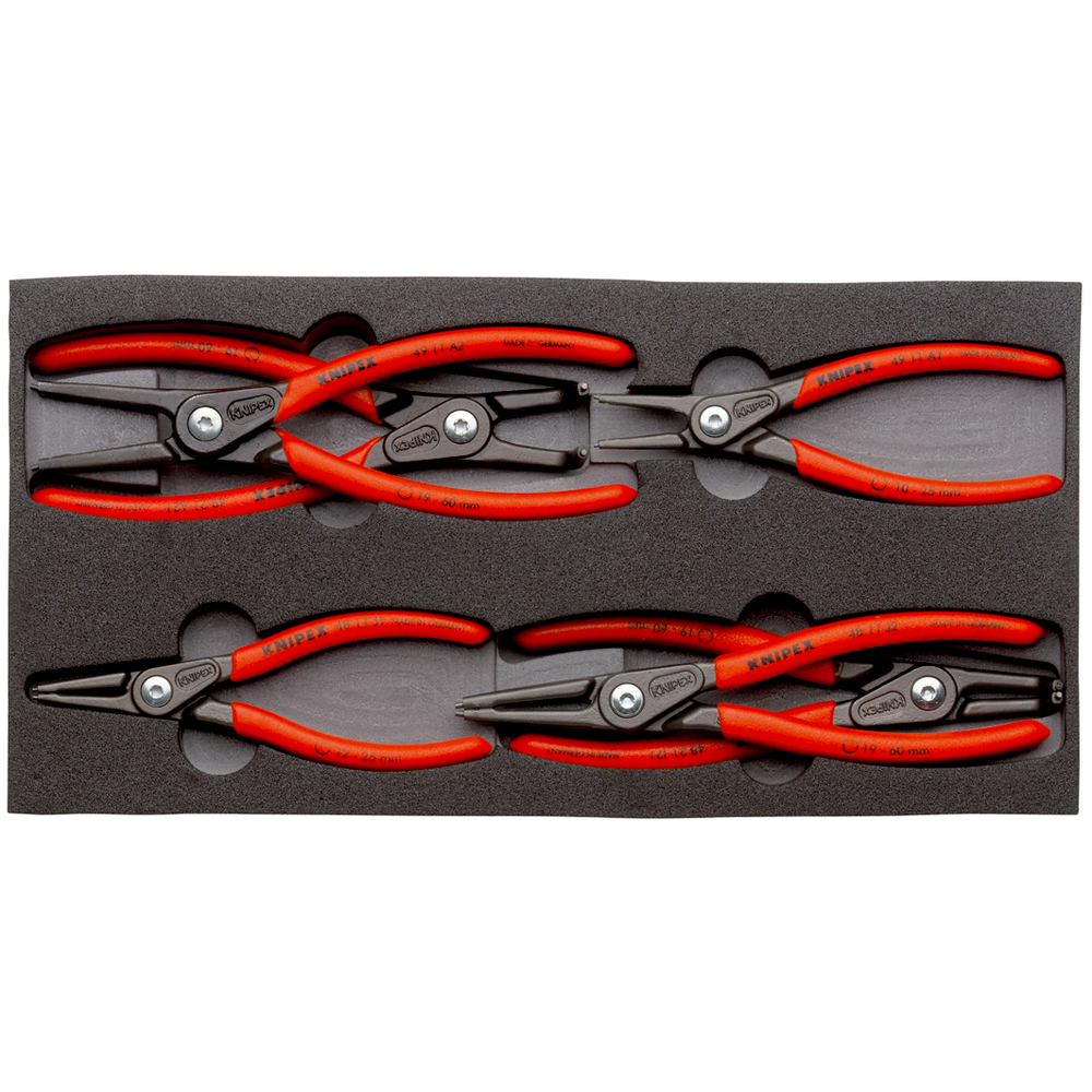 Lot de 6 pinces pour circlips (Modèle 48 / 49) sur plateau mousse pour servante KNIPEX - 002001V02