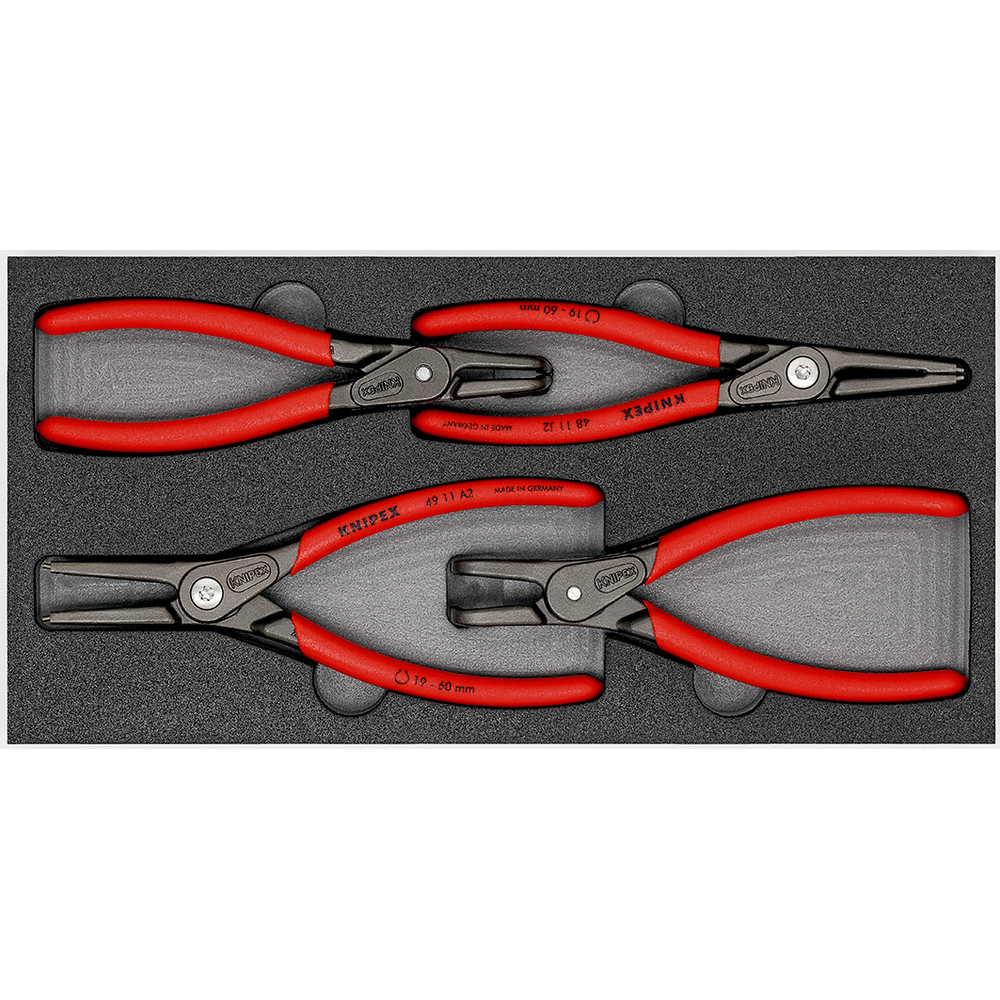 Lot de 4 pinces pour circlips (Modèle 48 / 49) sur plateau mousse pour servante KNIPEX - 002001V09
