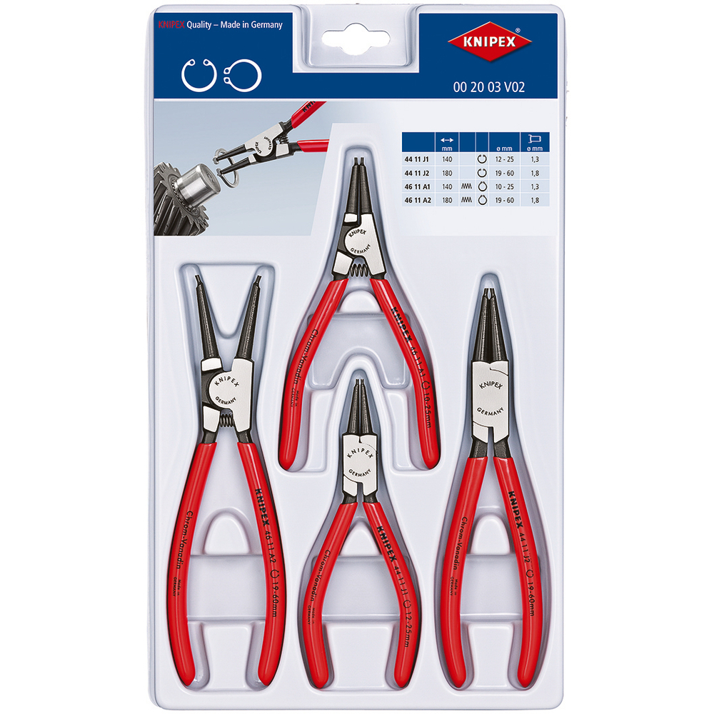 Lot de 4 pinces pour circlips (Modèle 44 / 46) sur plateau thermoformé KNIPEX - 002003V02