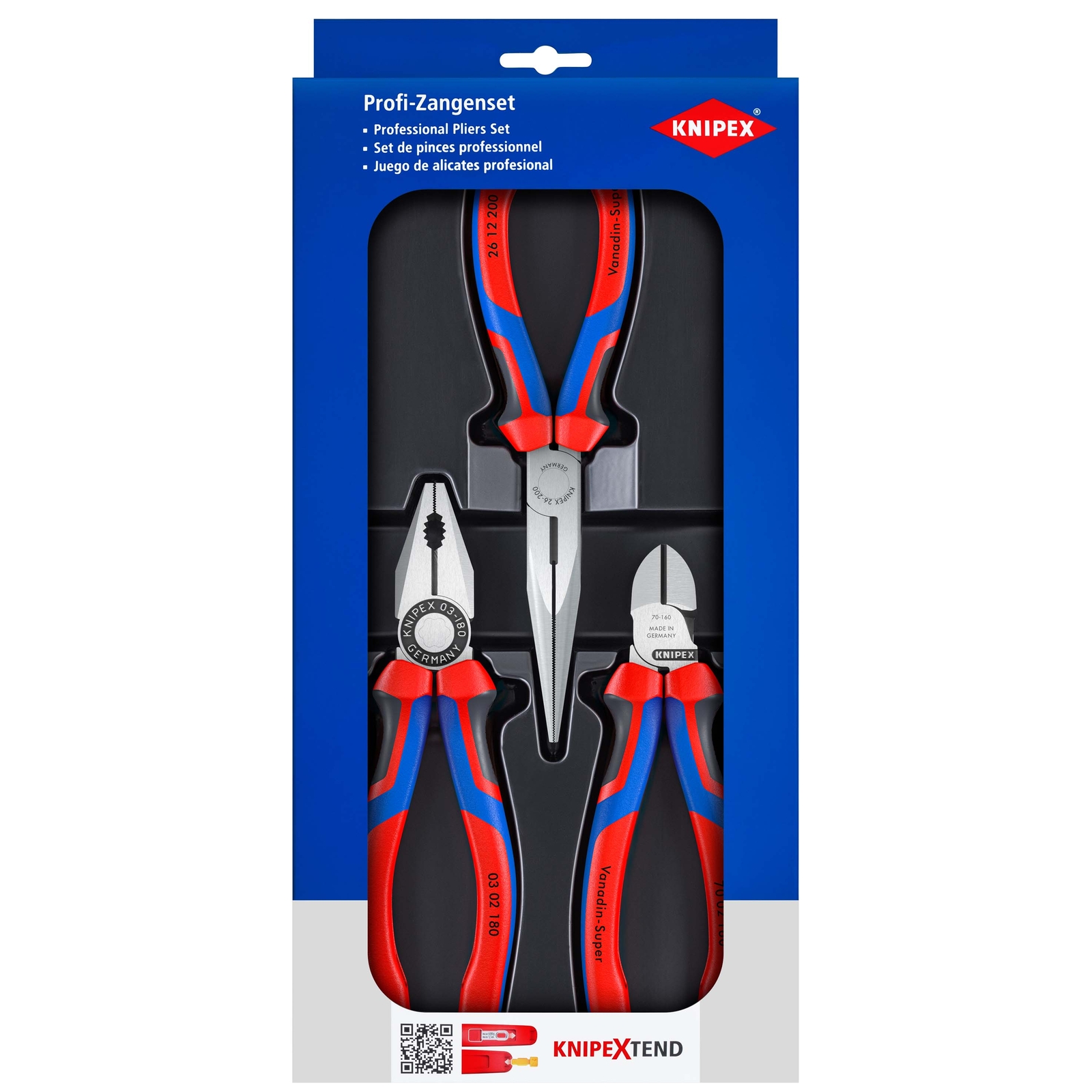 Lot de 3 pinces - Essentielles tri-matière - 03 02 180 - 26 12 200 - 70 02 160 KNIPEX - 002011