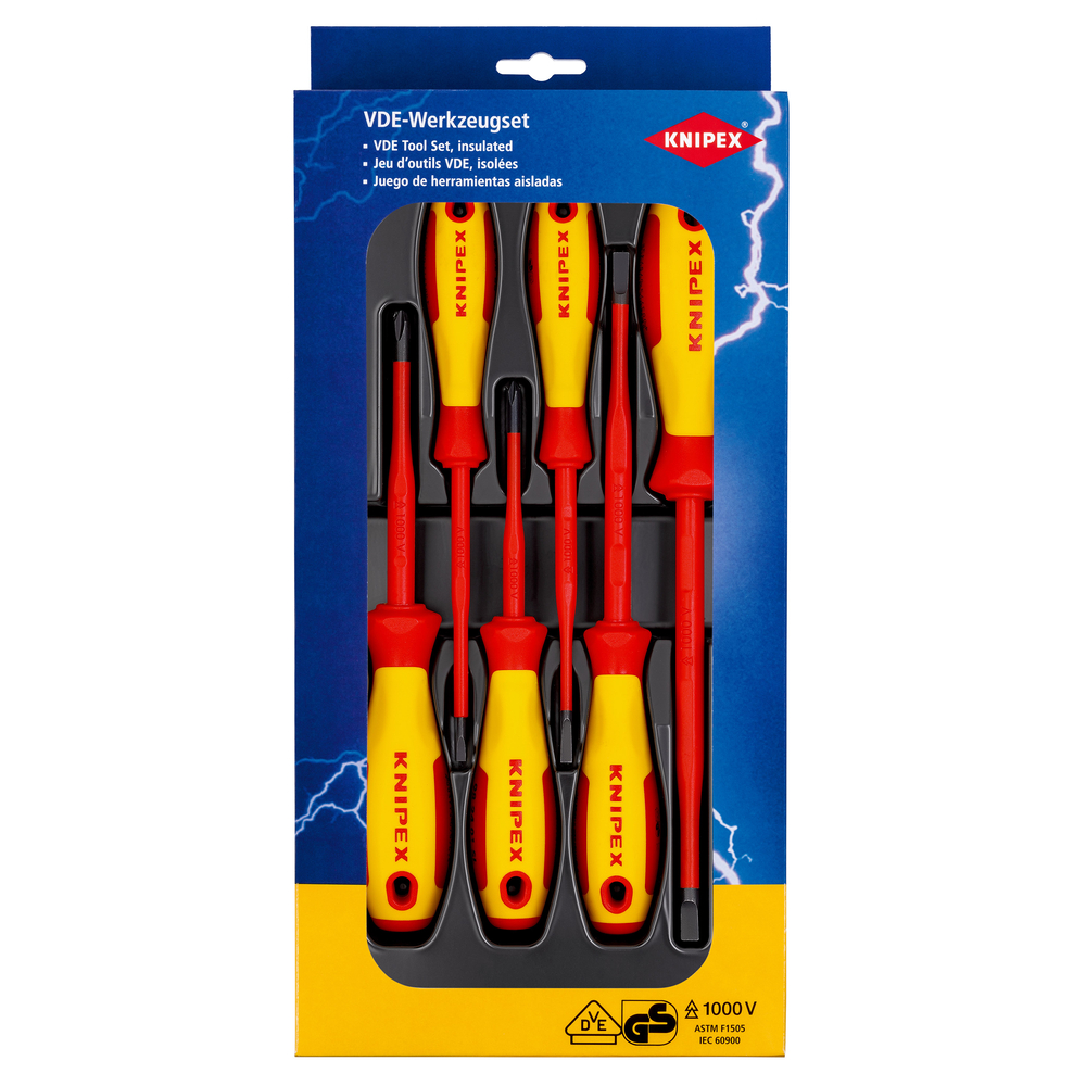 Assortiment de 6 tournevis isolés 1000V - SLIM - Fente et Phillips® KNIPEX - 002012V02