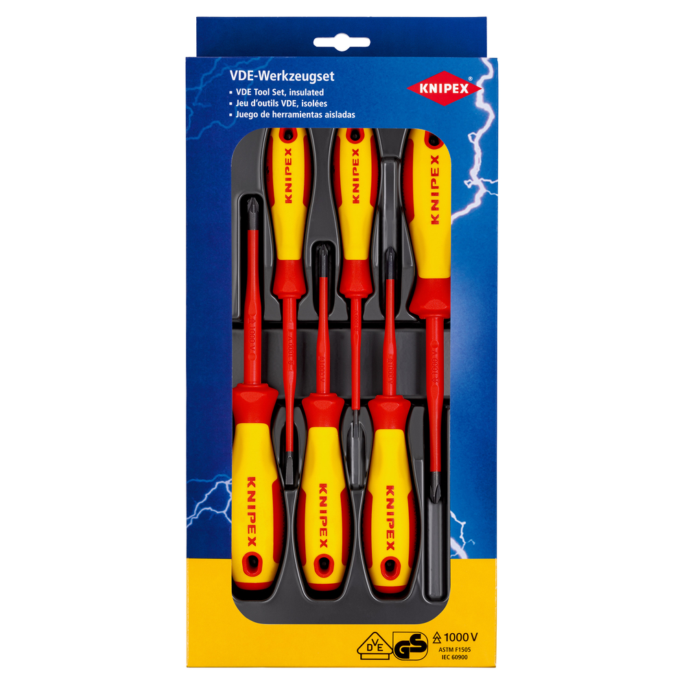 Assortiment de 5 tournevis isolés 1000V - SLIM - Fente, Phillips et Pozidriv KNIPEX - 002012V04