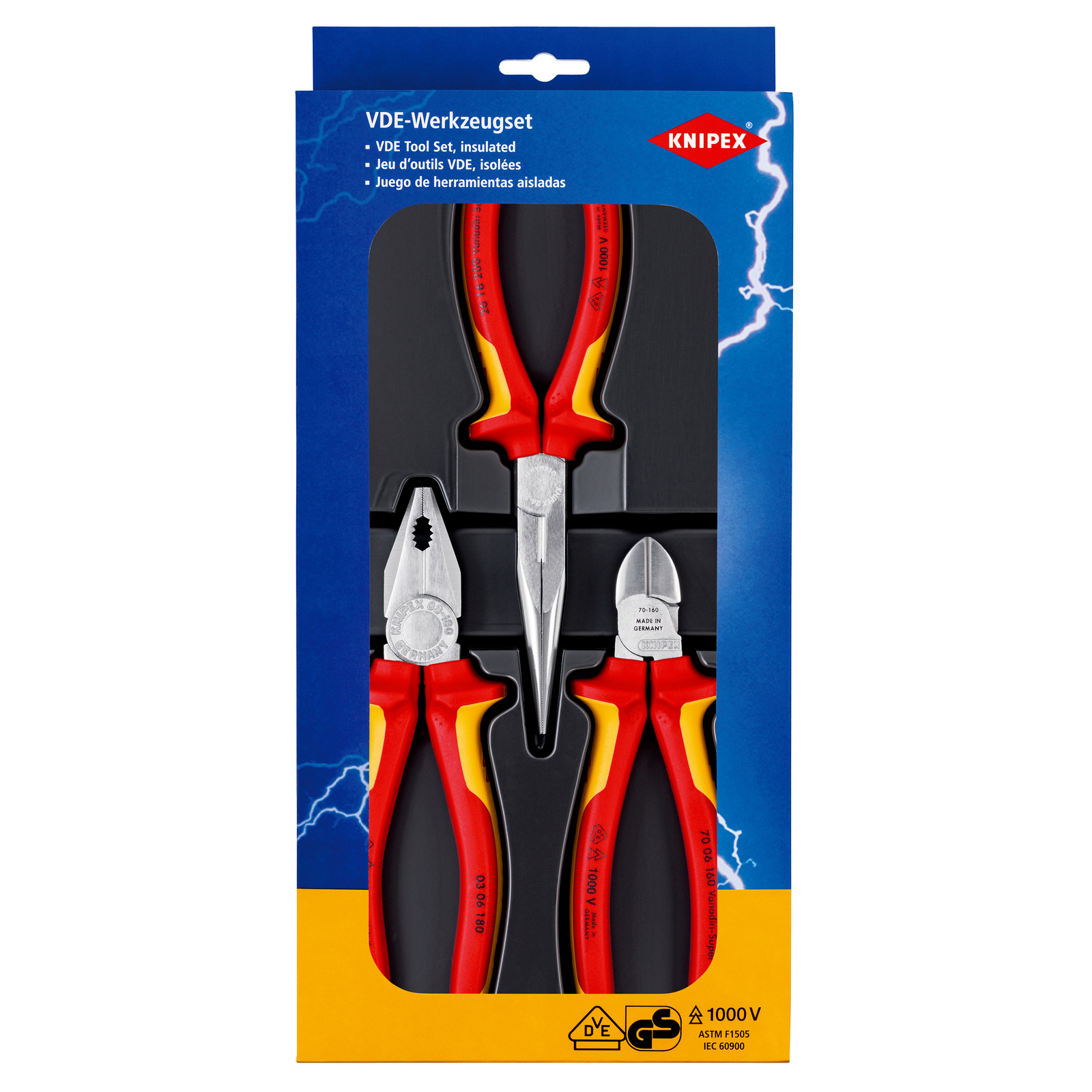 Assortiment de 3 outils - Jeu électricien - Bi-matière - Chromé - Isolés 1000V KNIPEX - 002012