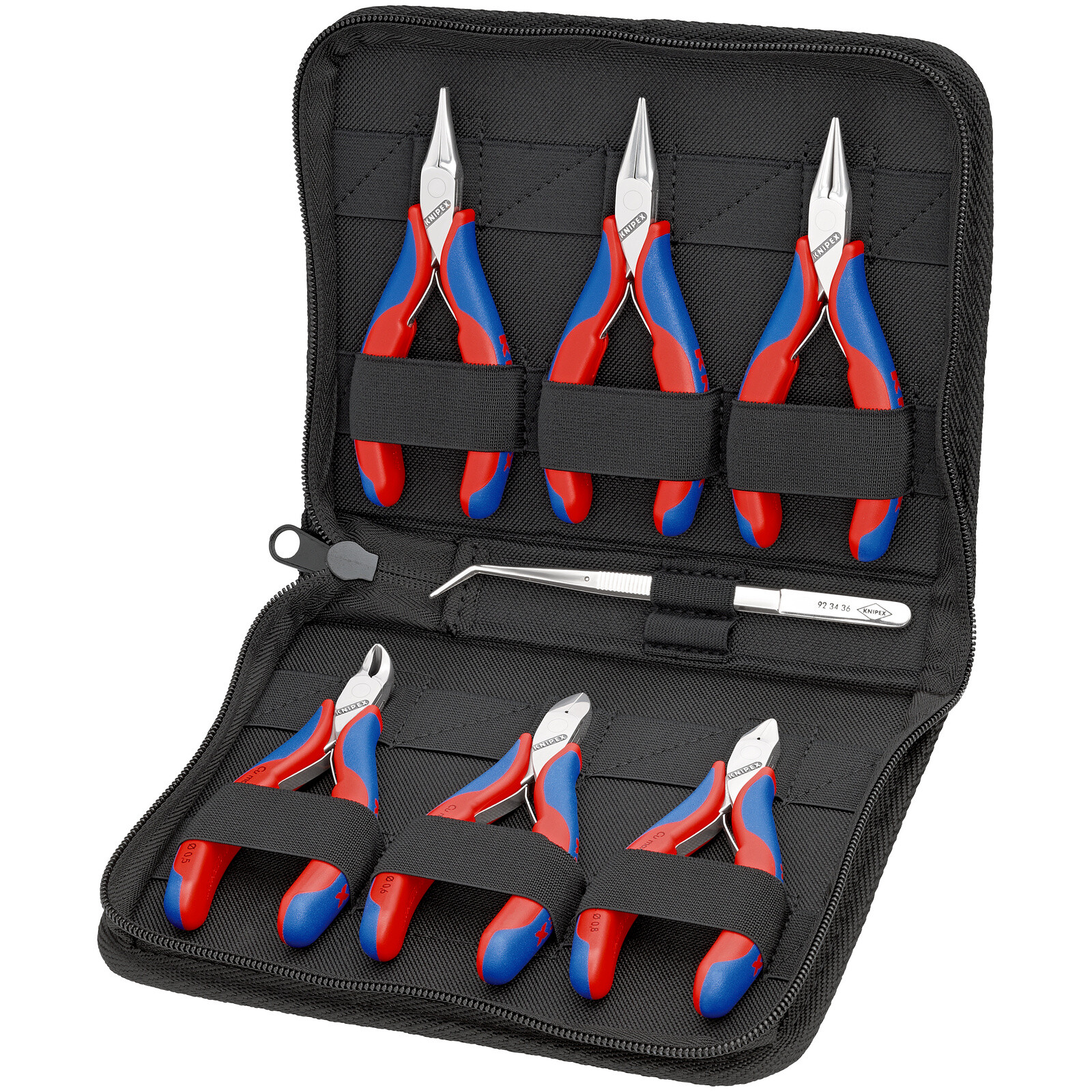 Trousse composée d'un jeu de 6 pinces pour l'électronique - Bi-matière KNIPEX - 002016