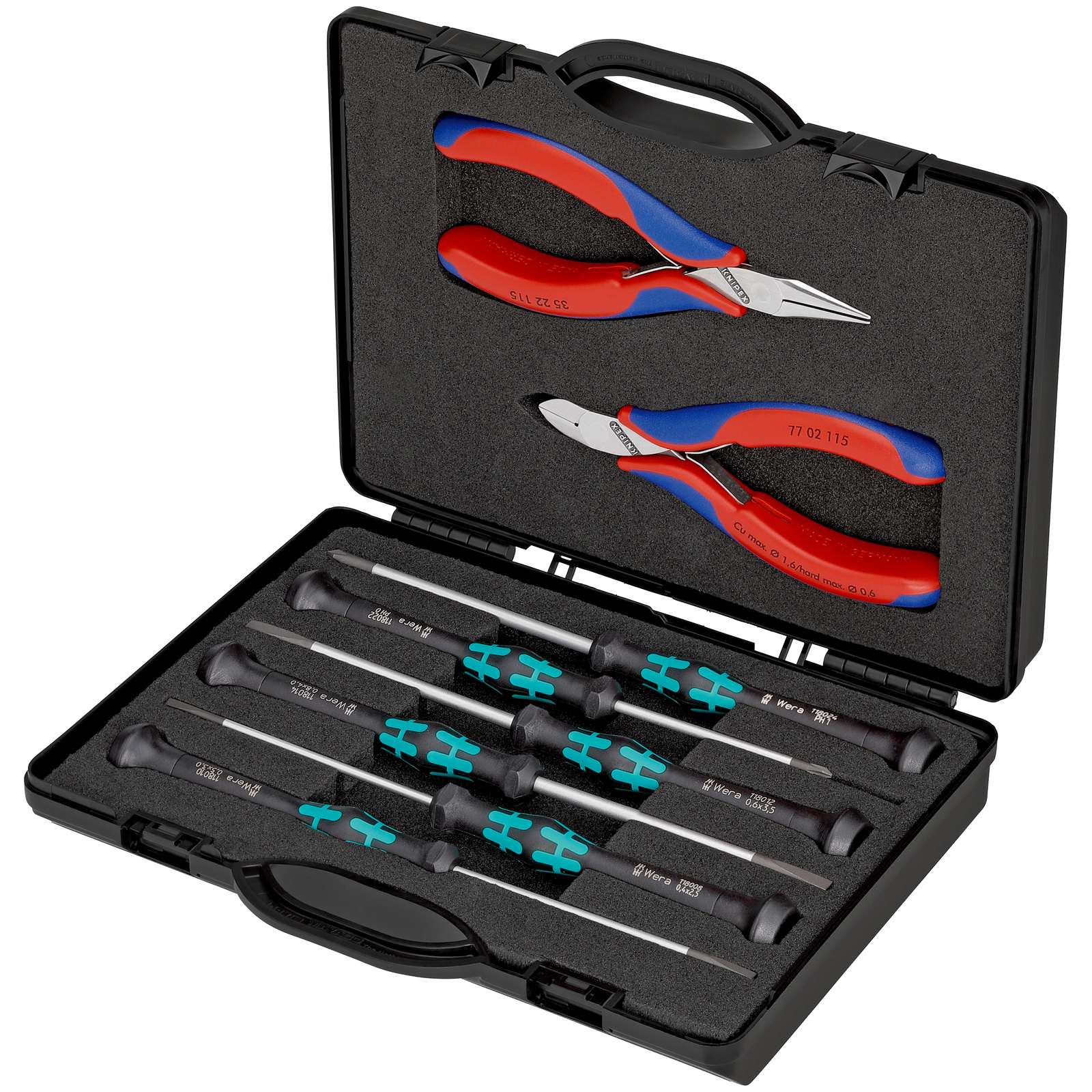 Coffret compact d'un jeu de 2 pinces pour l'électronique et 6 tournevis Wera KNIPEX - 002018