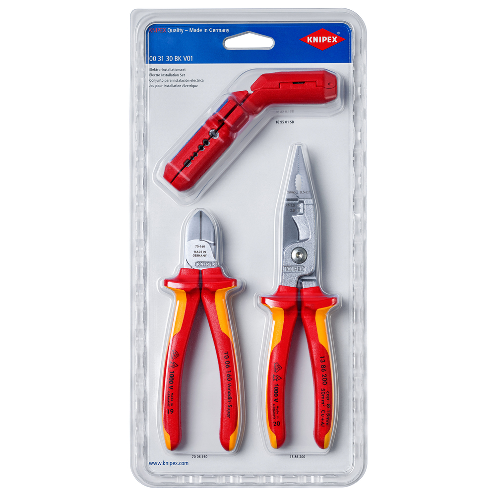 Lot de 3 outils Electricien Outil à dégainer Pince coupante Pince multifonction KNIPEX - 003130BKV01