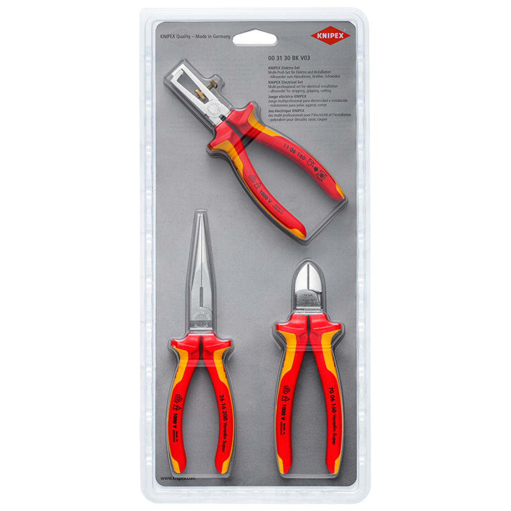 Lot de 3 pinces isolées 1000V. 70 06 160 / 11 06 160 / 26 16 200 KNIPEX - 003130BKV03