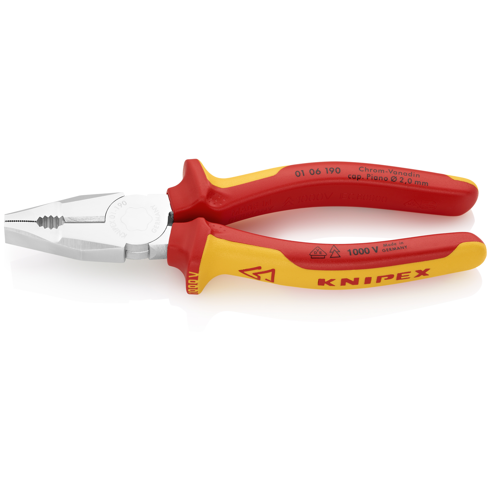 Pince universelle 190mm avec tranchant - Bi-matière - Chromée - Isolée 1000V KNIPEX - 0106190
