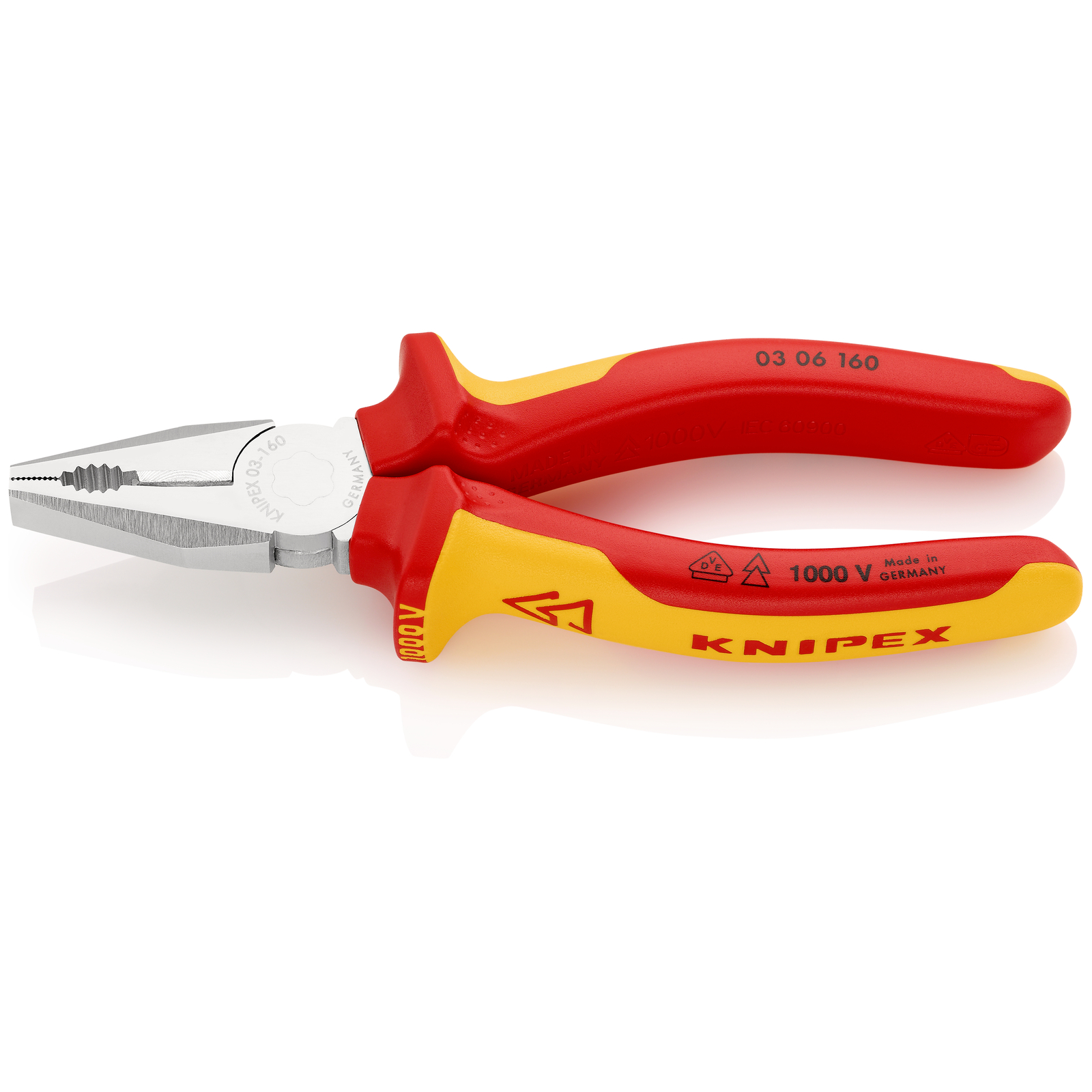 Pince universelle 160mm avec tranchant - Bi-matière - Chromée - Isolée 1000V KNIPEX - 0306160