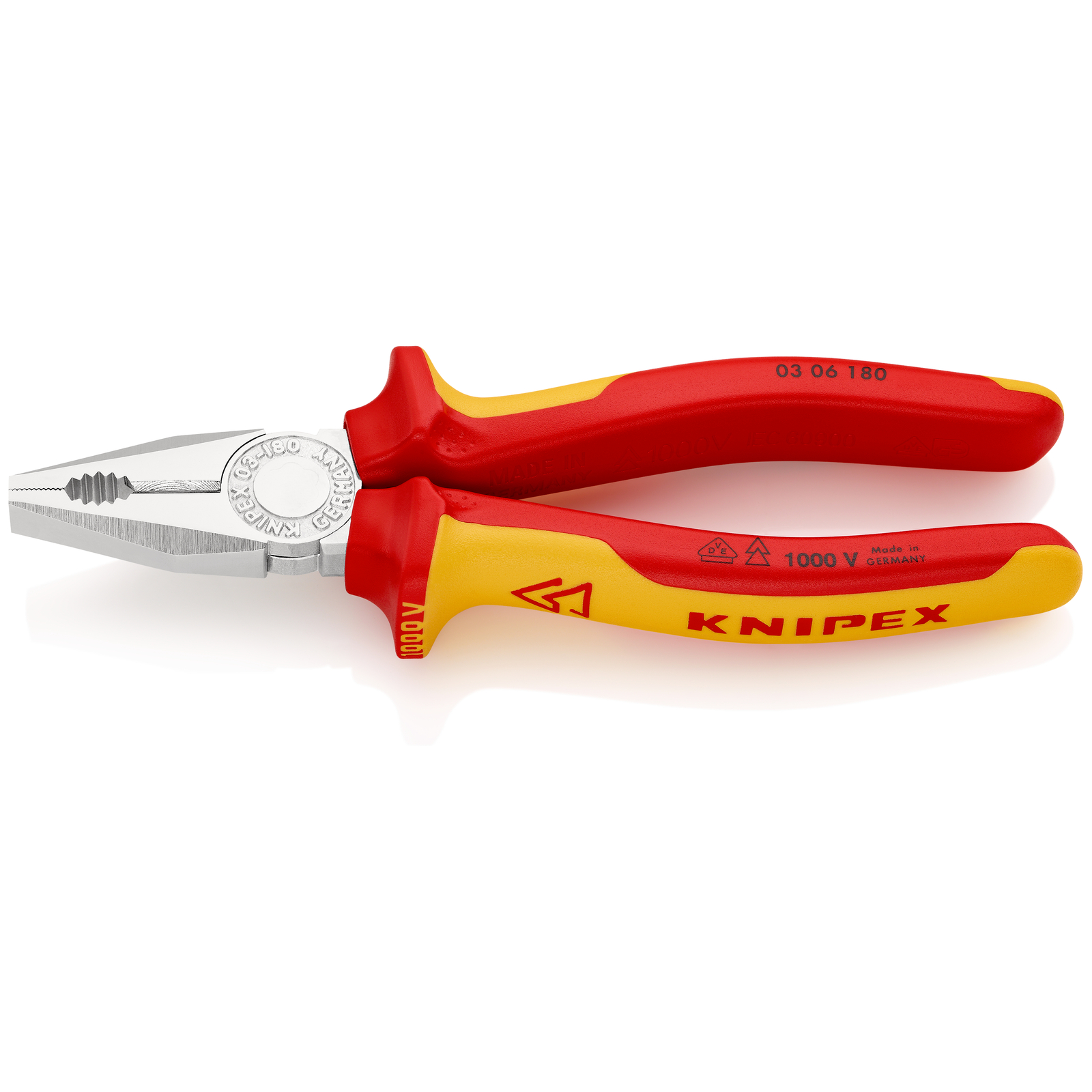 Pince universelle 180mm avec tranchant - Bi-matière - Chromée - Isolé 1000V - SC KNIPEX - 0306180SB