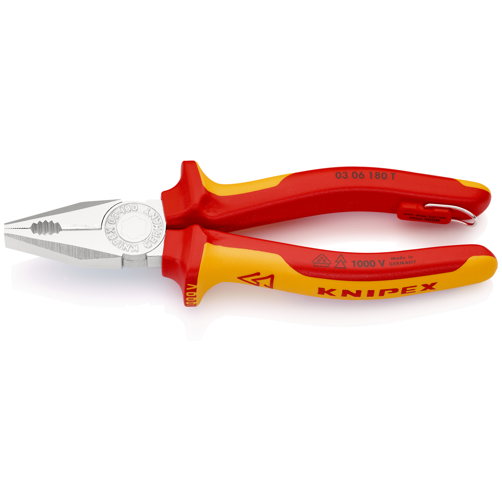 Pince universelle 180mm avec tranchant - Bi-matière Chromée 1000V Antichute - SC KNIPEX - 0306180TBK