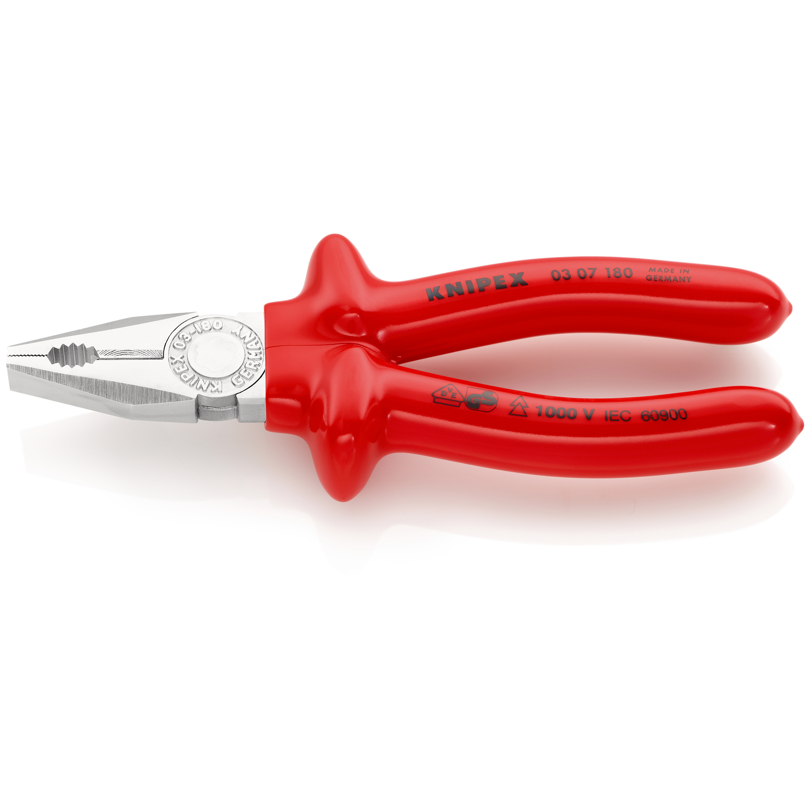 Pince universelle 180mm avec tranchant - Surmoulée - Chromée - Isolée 1000V KNIPEX - 0307180