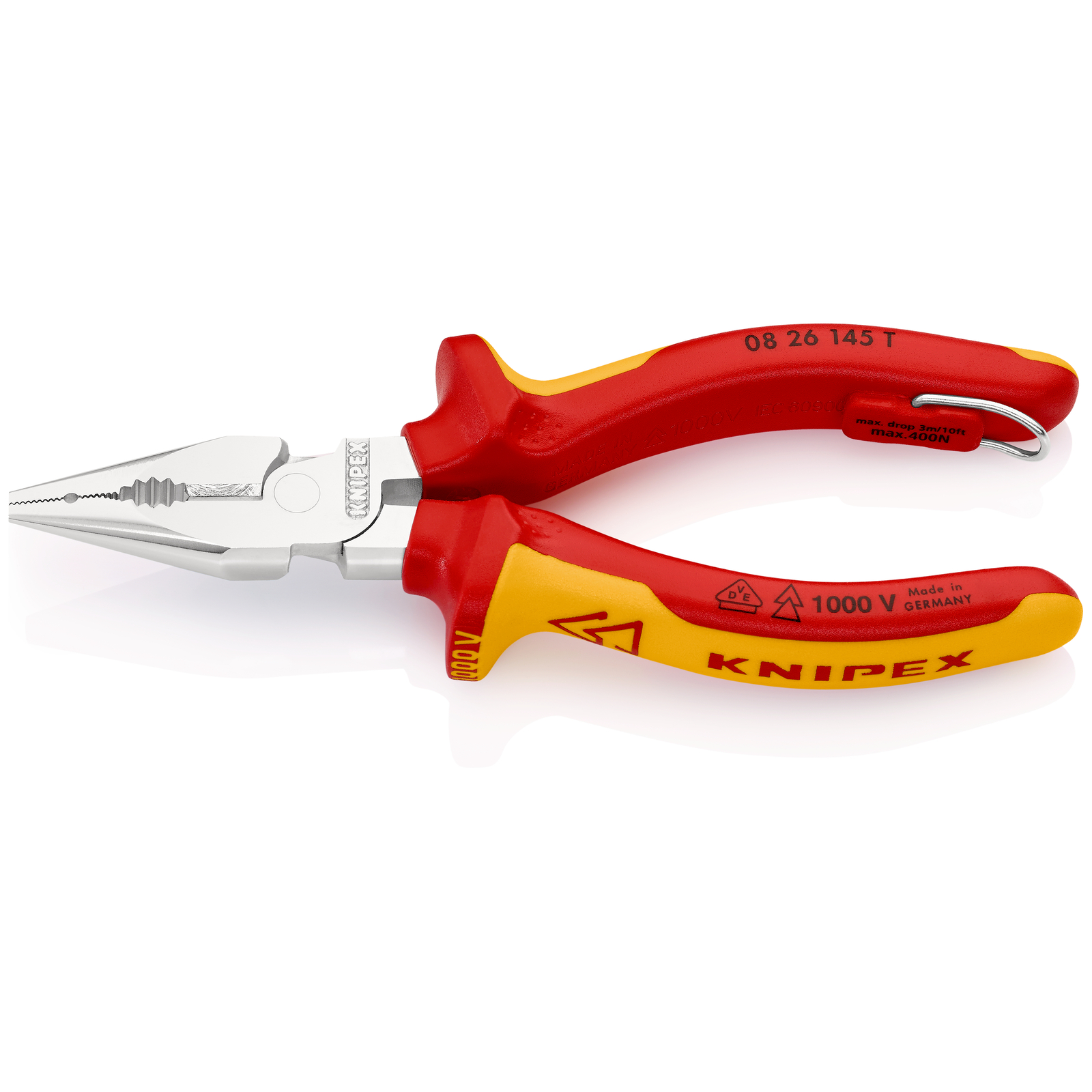Pince universelle 145mm avec tranchant Bi-matière Chromée 1000V Antichute SC KNIPEX - 0826145TBK
