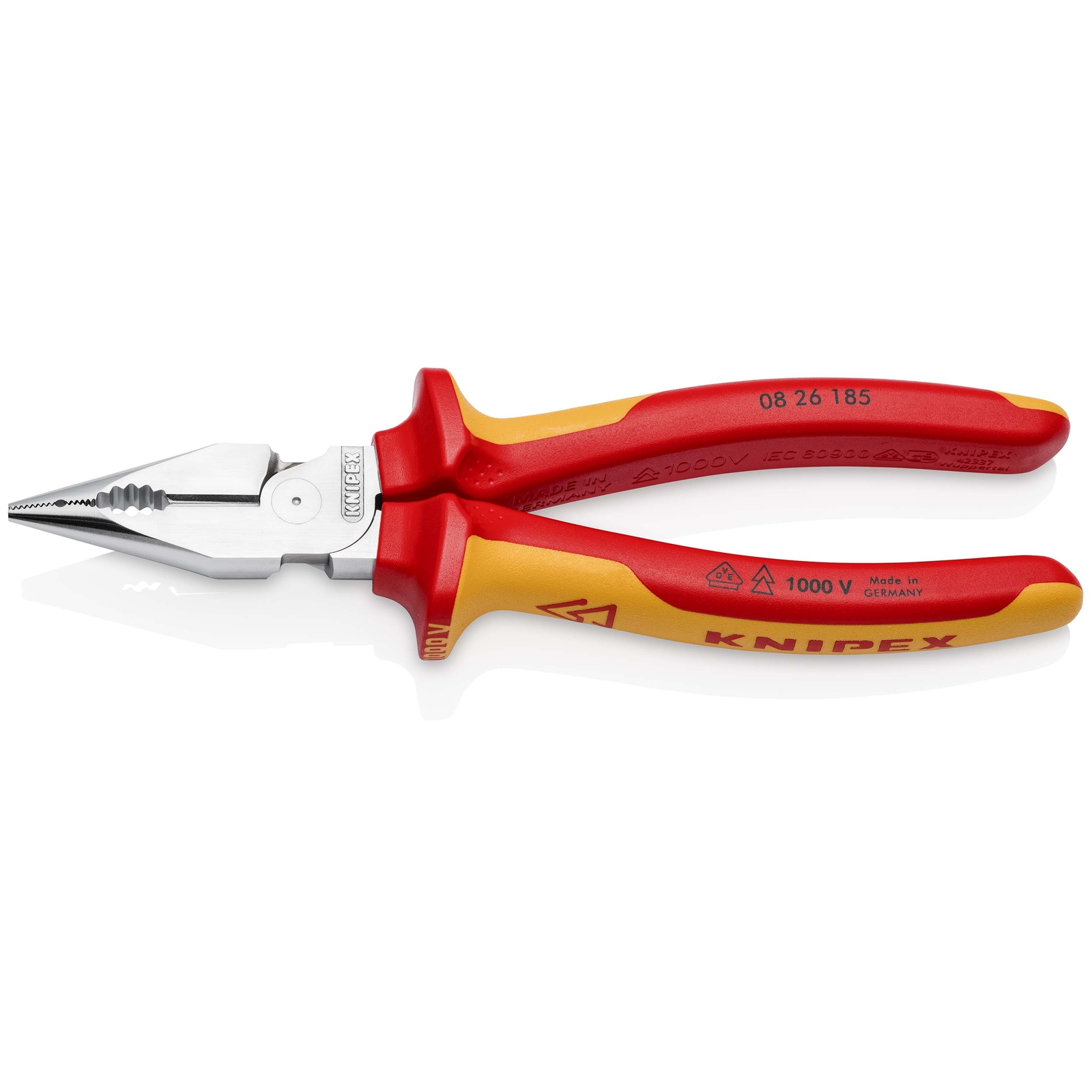 Pince universelle 185mm avec tranchant - Bi-matière - Chromée - Isolée 1000V KNIPEX - 0826185