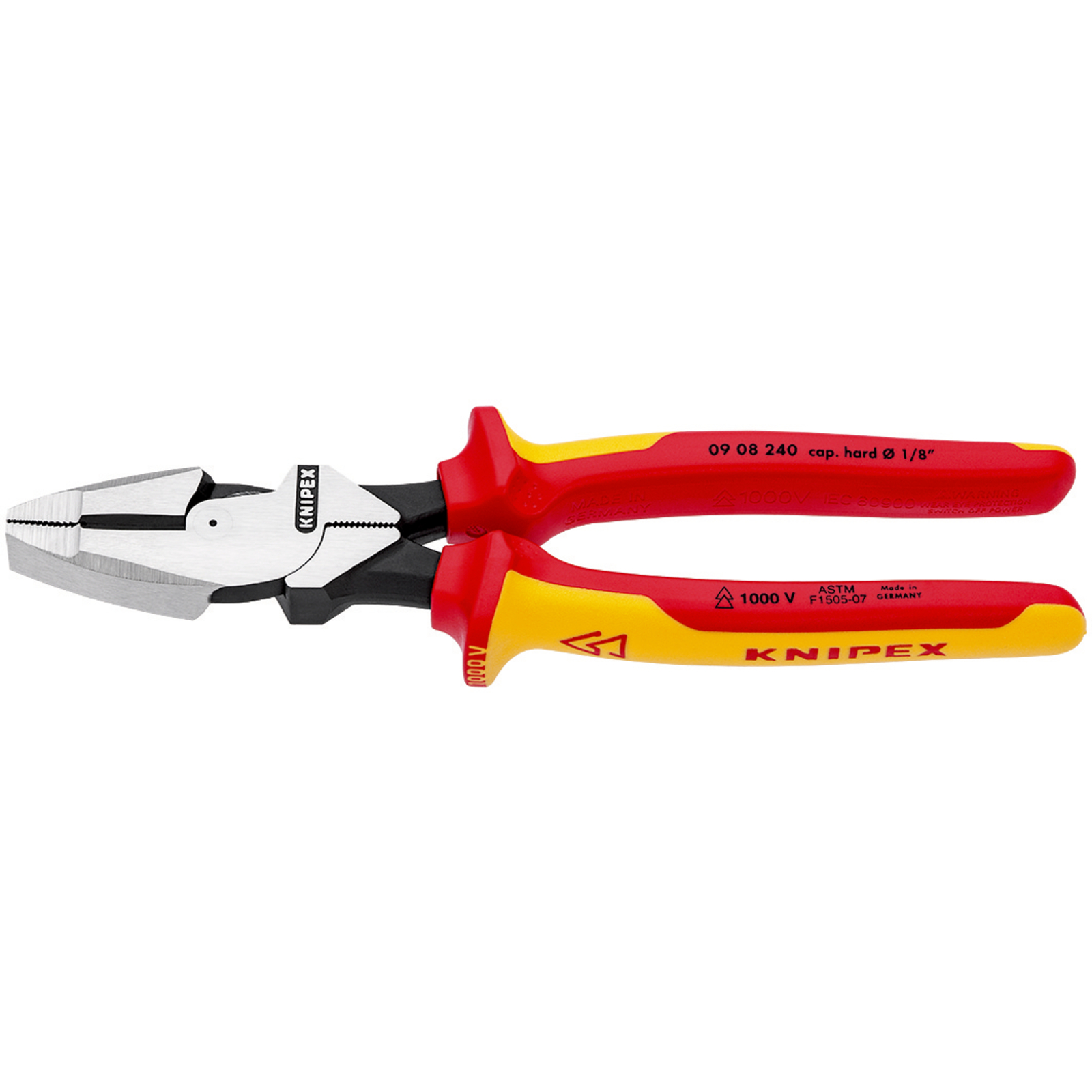 Pince universelle Linesman's 240mm avec tranchant - Bi-matière - Poli - 1000V KNIPEX - 0908240SB