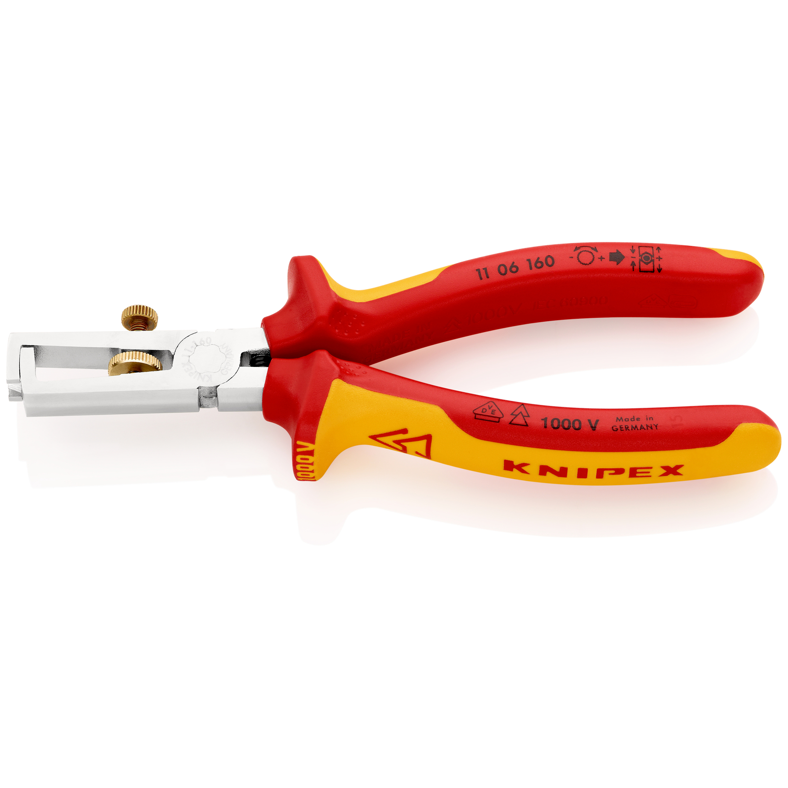 Pince à dénuder universelle 160mm avec ressort - Bi-matière - Chromée - 1000V KNIPEX - 1106160