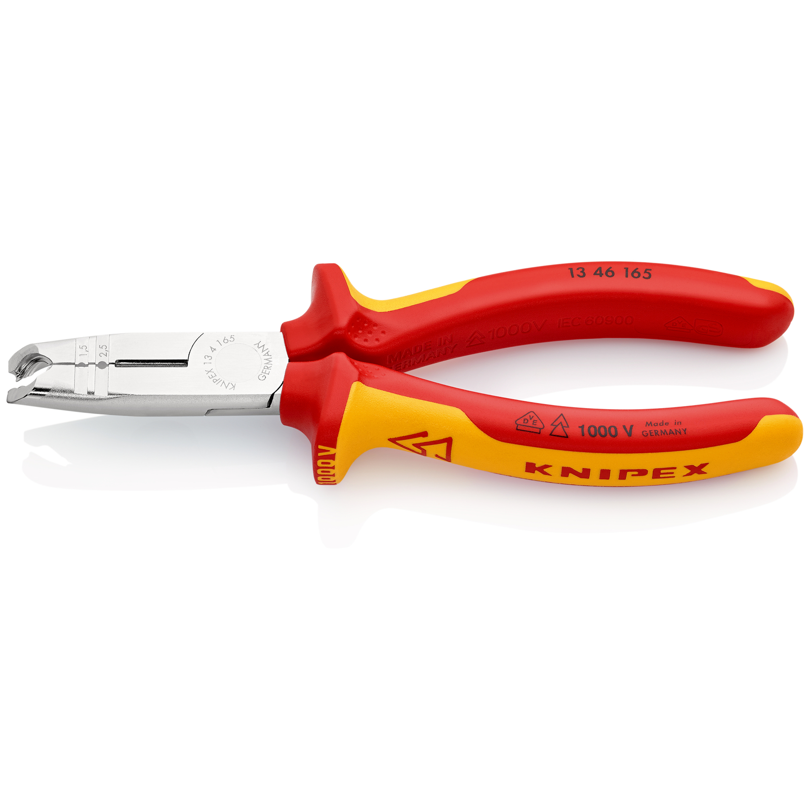 Pince à dégainer et à dénuder câbles ronds - 165mm Bi-matière Chromée 1000V - SC KNIPEX - 1346165SB