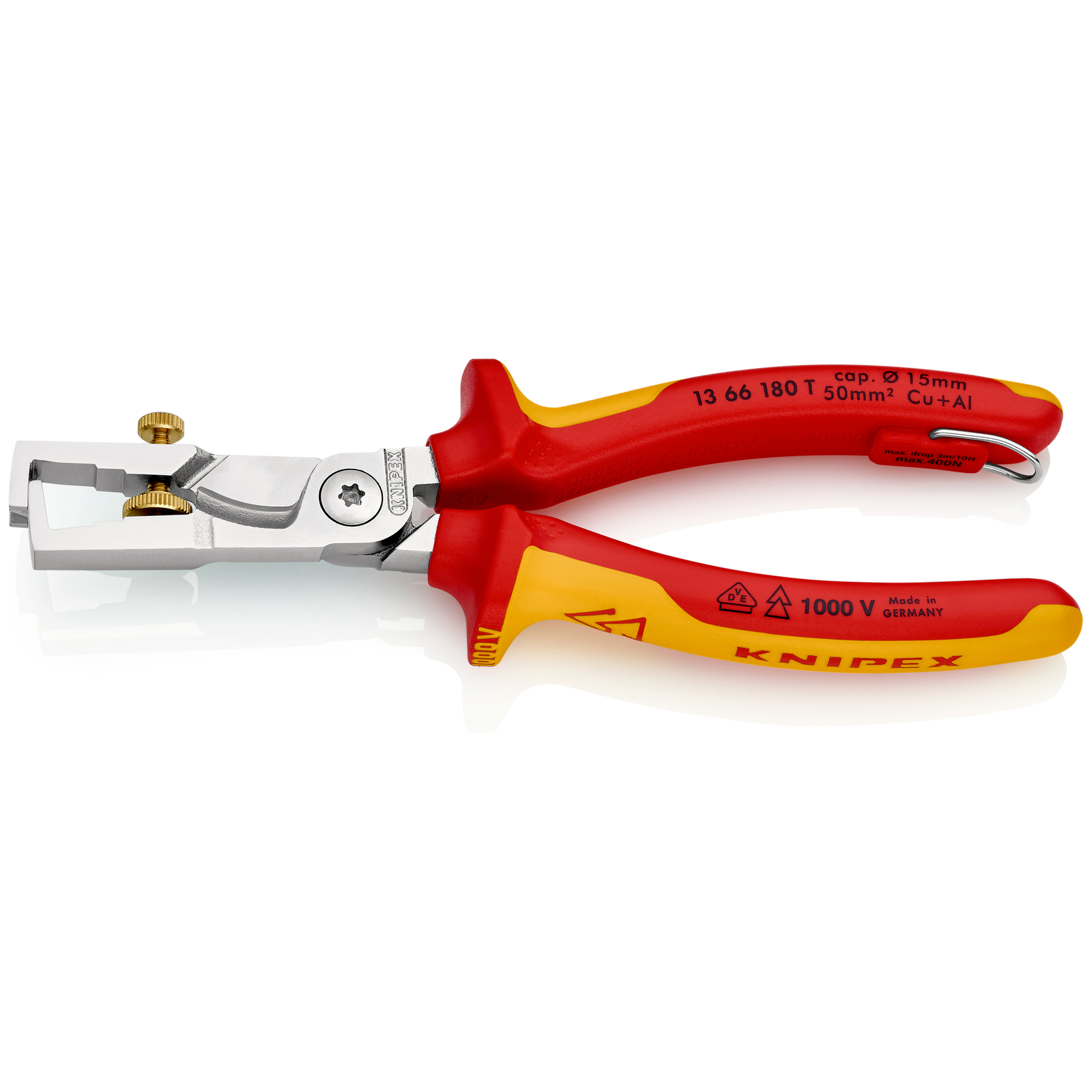 Pince à dénuder et coupe-câbles StriX - 180mm Bi-matière Chromée 1000V ANTICHUTE KNIPEX - 1366180T