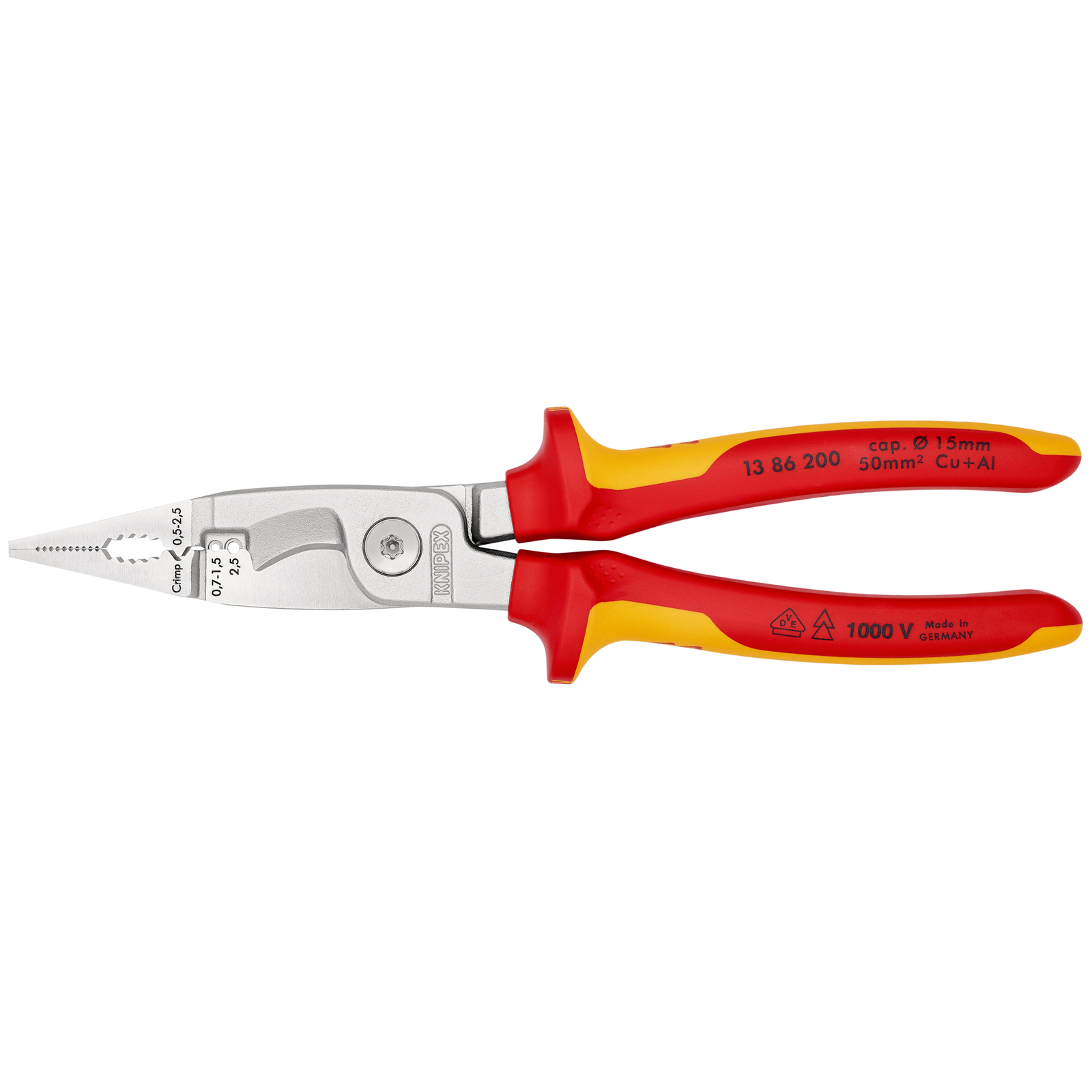 Pince multifonctions 6 outils en 1 - 200mm - Bi-matière - Chromée - Isolée 1000V KNIPEX - 1386200