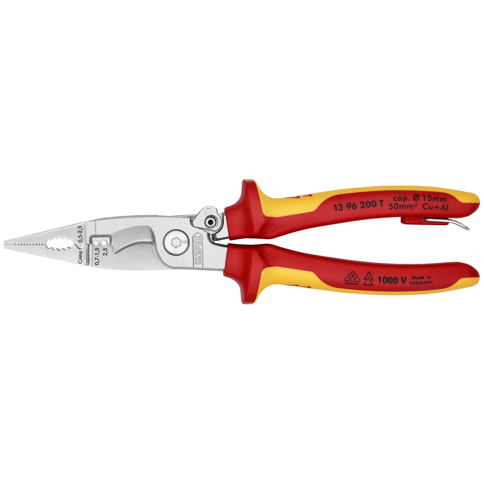 Pince multifonctions 6 en 1 - 200mm Bi-matière Chromée 1000V Loquet Antichute SC KNIPEX - 1396200TBK
