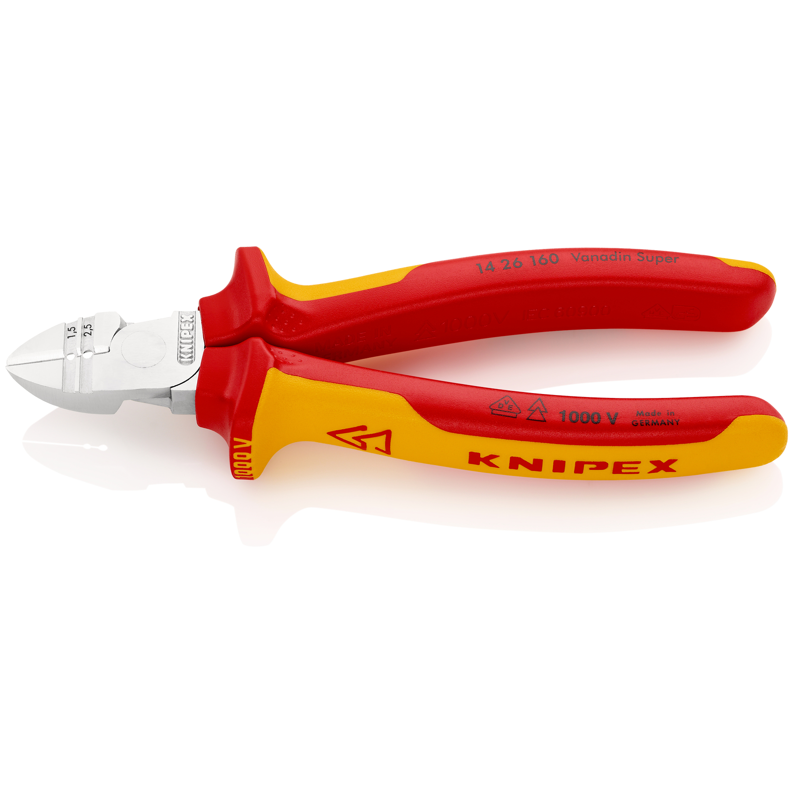 Pince coupante de côté - à dénuder 1,5 à 2,5mm² 160mm Bi-matière Chromée 1000V KNIPEX - 1426160