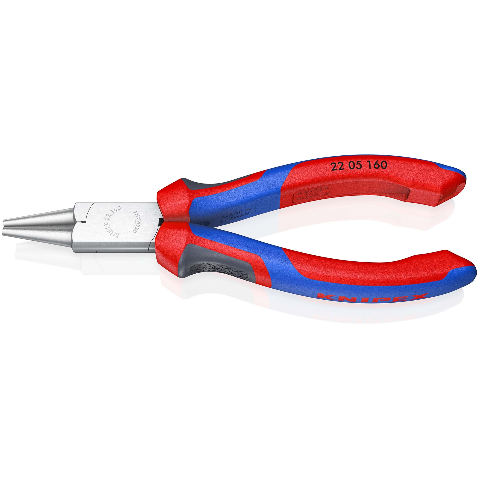 Pince à becs courts et ronds - 160mm - Bi-matière - Chromée - Pointes lisses KNIPEX - 2205160