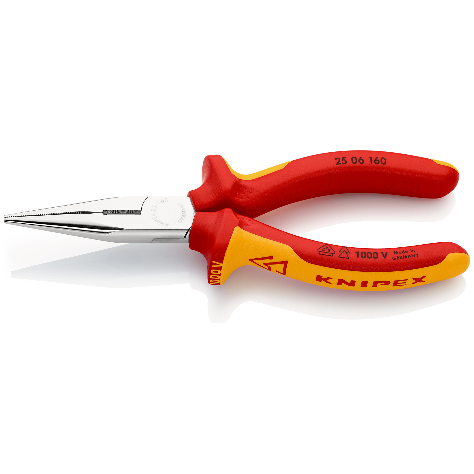 Pince à becs 1/2 ronds 160mm Tranchant 61HRC Bi-matière Chromée 1000V Antichute KNIPEX - 2506160T