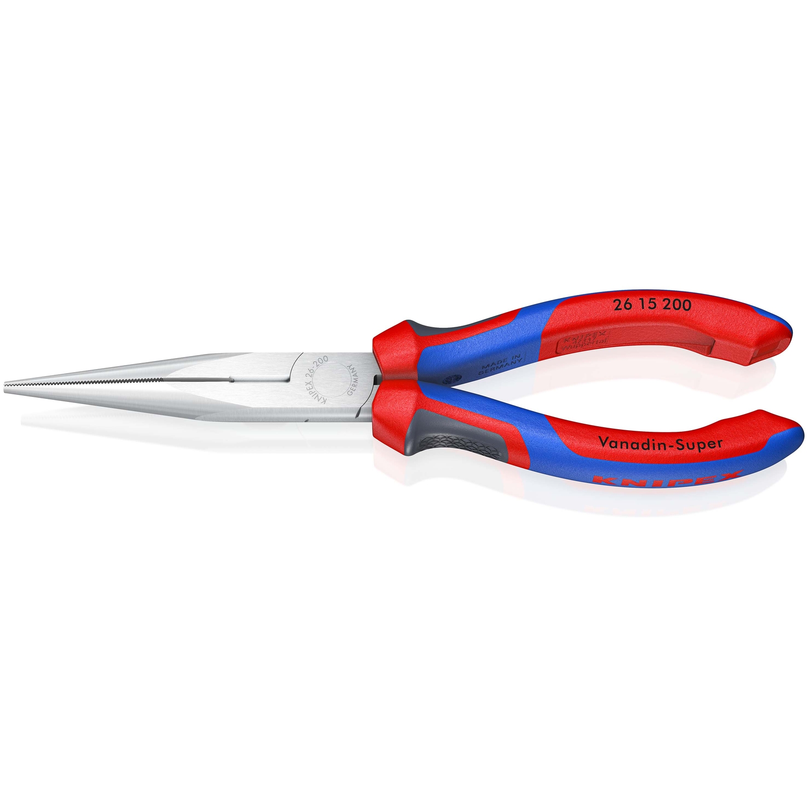 Pince becs demi-ronds 200mm avec tranchant Dureté 61HRC Bi-matière Chromée KNIPEX - 2615200