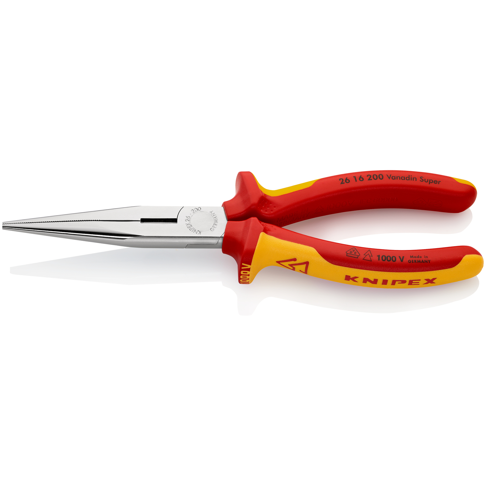 Pince becs demi-ronds 200mm Tranchant dureté 61HRC Bi-matière Chromée 1000V SC KNIPEX - 2616200SB