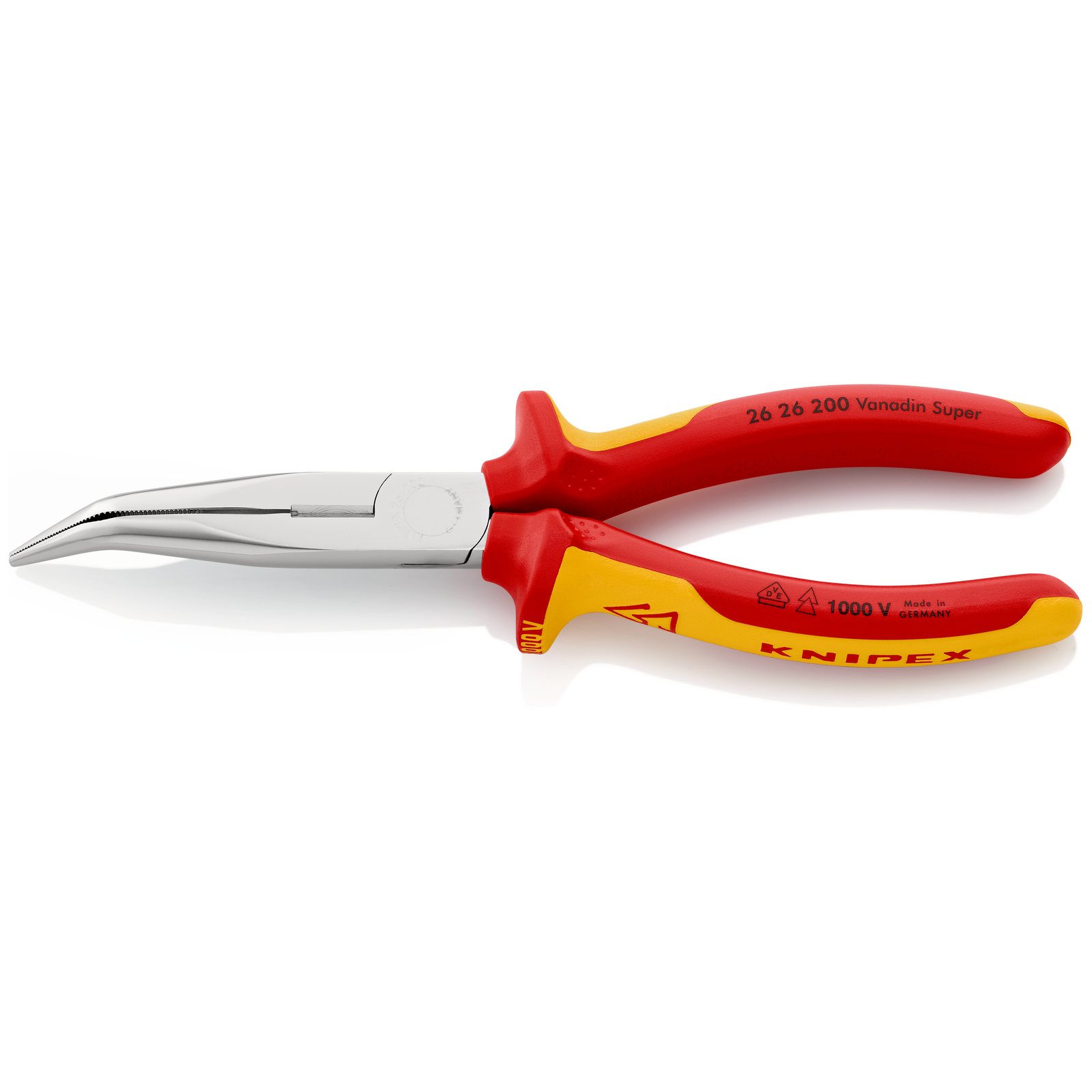 Pince becs demi-ronds 200mm coudés 40° avec tranchant Bi-matière Chromé 1000V SC KNIPEX - 2626200SB